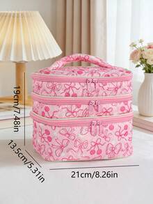 1个多功能绗缝蝴蝶樱桃印花三层旅行化妆包，设计百搭，颜色多样，适合户外旅行和居家使用。 - 彩色 - 查看 7
