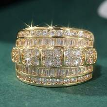 1枚镶嵌优雅立方氧化锆的闪亮戒指 - 奢华宽版设计，适合婚礼、日常场合和派对，四季皆宜，展现日常优雅 | 闪耀戒指 - 金色 - 查看 11