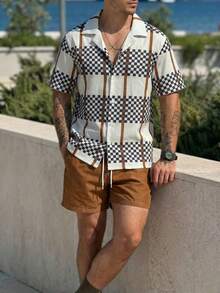 Bộ áo sơ mi ngắn tay và quần short nam kiểu dáng đi biển, thích hợp cho mùa hè. - Nhiều màu - Xem 3