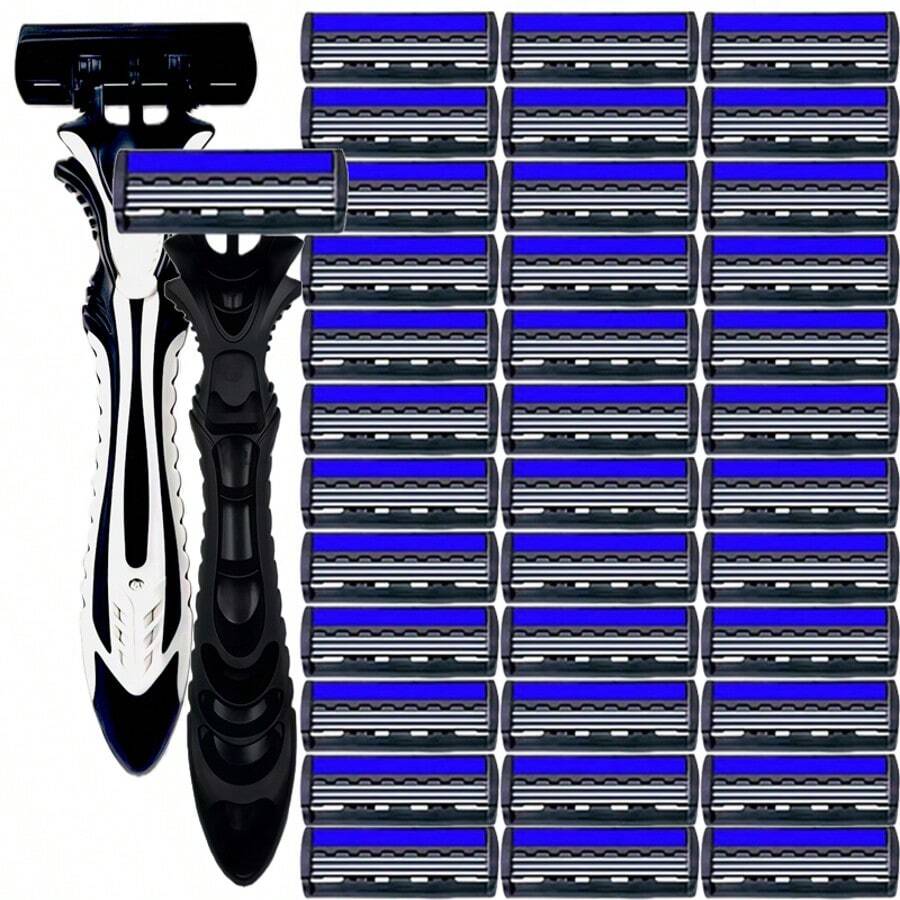 3-Layer Men's Safety Razor Set, Stainless Steel Blades And Plastic Handle, Washable, Portable Disposable Travel Safety Razor