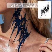 1张抽象哥特美学草本汁半永久魔法纹身贴纸，炫酷闪亮临时纹身，节日派对礼物，7-14天防水，肩部/锁骨/腹部假纹身贴纸 - 藍色 - 查看 8