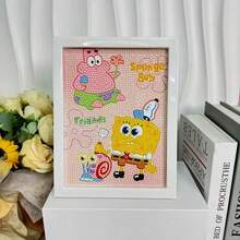 SpongeBob SquarePants 1套海绵宝宝5D DIY钻石画套装（含画框），创意卡通人物钻石画手工礼品套装。卡通5D钻石画套装，图案包含海绵宝宝和派大星。适合初学者和家庭活动。是装饰客厅、卧室和办公桌的理想之选。也是母亲节、复活节、万圣节、圣诞节、生日和派对的完美礼物。 - 彩色 - 查看 3