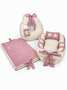 3-Piece Set: Baby Nest Reducer + Nursing Pillow With Towel + Waterproof Changing Mat With Embroidered Appliqué - 蘭花 - 查看 3