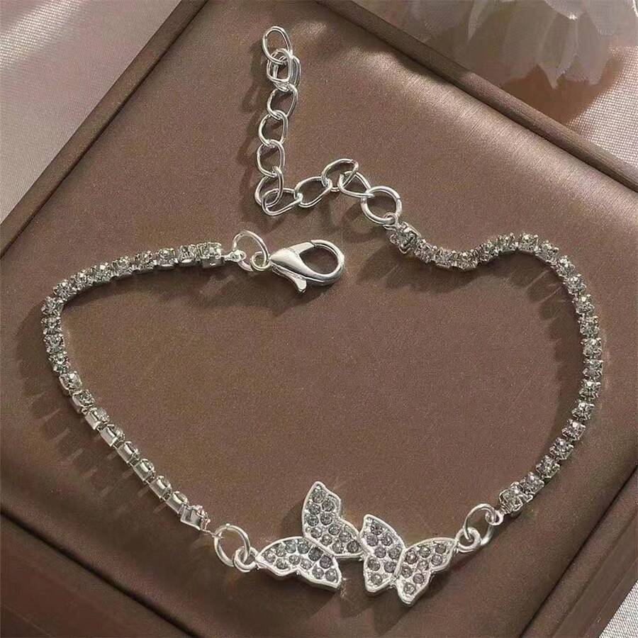 1pc Sparkling Crystal Butterfly Claw Chain Bracelet, Suitable For Women's Daily Wear, Parties, Weddings And Birthdays - Multicolor - View 1