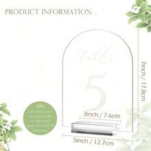 5" X 7" Acrylic Arched Table Number Plates With Acrylic Stands, Suitable For Wedding, Birthday Party And Other Occasions - View 3