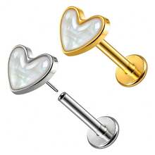 1PC ASTM F136 Titanium White Shell Heart Flat Back Labret Piercing Studs Monroe Lip Nose Helix Cartilage Tragus Lobe Stud Threadless Piercing Body Jewelry 16G/18G - Heart-shaped - View 7