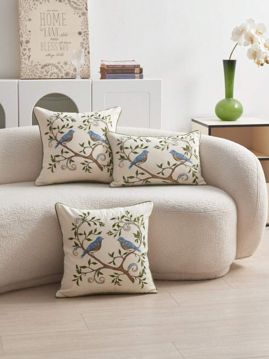 LCUHPCL 1pc Floral 3D Embroidery Throw Pillow Cover, Suitable For Living Room, Bedroom, Party, Sofa And Various Environments, All Season