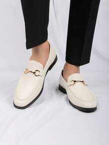 Men's Formal Business Banquet Pointed Toe Leather Shoes, Casual Slip-On Loafers - Beige - View 3