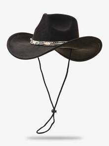 1pc Unisex Metal Leaf Cowboy Hat, Faux Felt Cowboy Hat, American Soft Felt Hat, Outdoor Wide Brim Cowboy Hat With Strap - Top Hat - View 6