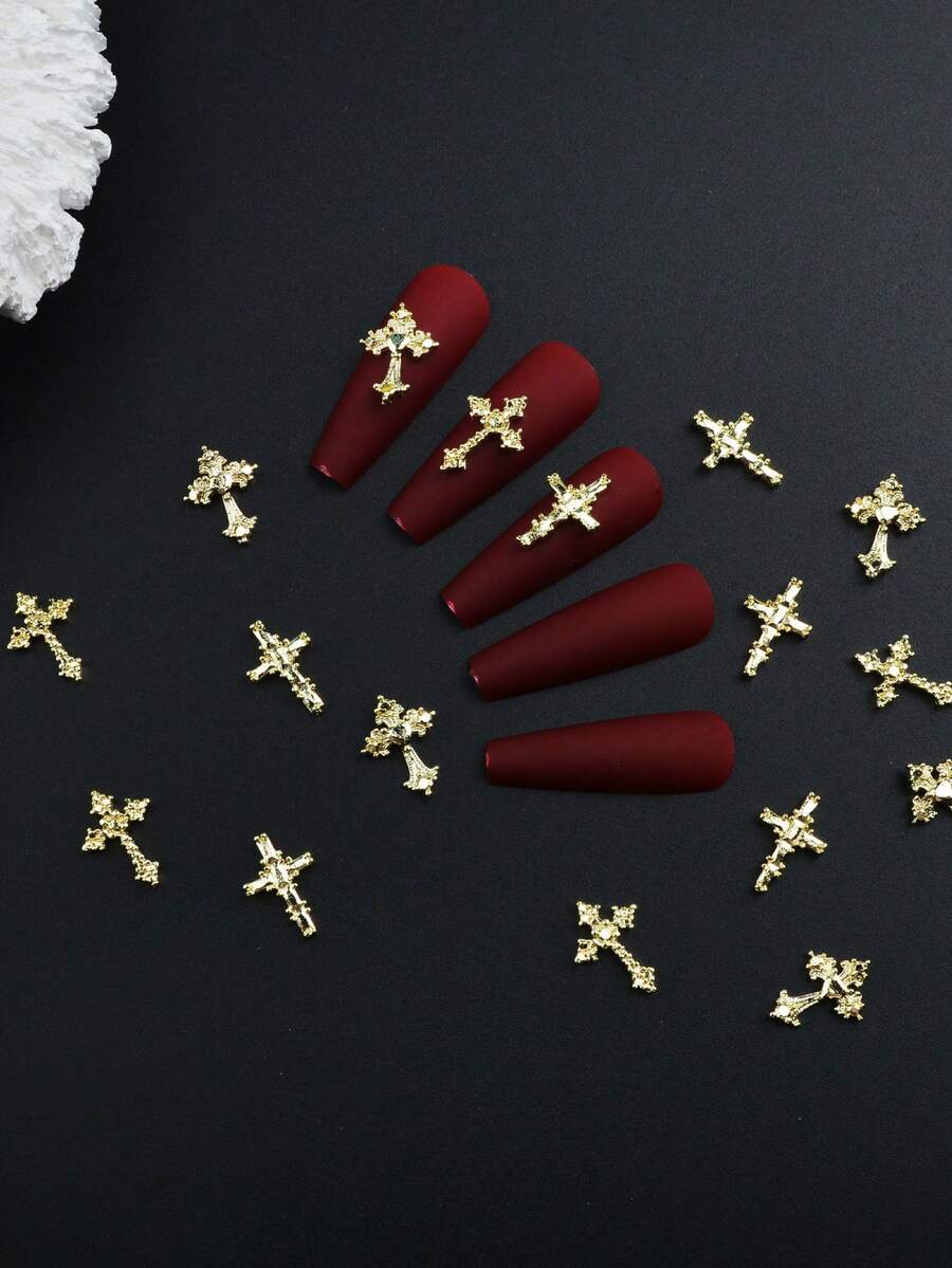 60 Classic European And American Style Luxury Cross Nail Art Decorations, 3 Styles To Mix And Match, Dark Gothic Style, 3D Minimalist And Versatile Nail Art Decorations, Y2K Retro Style Cross Nail Art Decorations, Suitable For Girls And Women's Nail Accessories And Nail Decorations. Nails - Multicolor - View 1