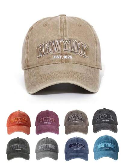 New York Embroidered Washed Baseball Cap, Adjustable Large Brim, Vintage Street Sun Hat, Unisex Outdoor Cycling Hiking