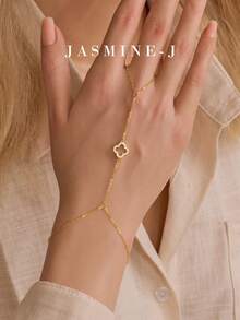 1pc S925 Sterling Silver Four-Leaf Clover Bracelet,Hand-Held Chain,Linked Finger Bracelet,Diamond-Encrusted Openwork Four-Leaf Clover Bracelet,Sterling Silver Bracelet,Simple And Elegant Women's Bracelet,Suitable As A Gift,Mother's Day Gift,Daily Wear,Wedding Gift - Multicolor - View 13