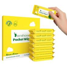 Unscented Travel Wet Wipes 99% Purified Water Mini Wipes For Sensitive Skin Oallergenic And Plastic-Free Pocket Wipes 48 Count 8 Packs Of 6 - 6個裝,共8個 - 查看 7