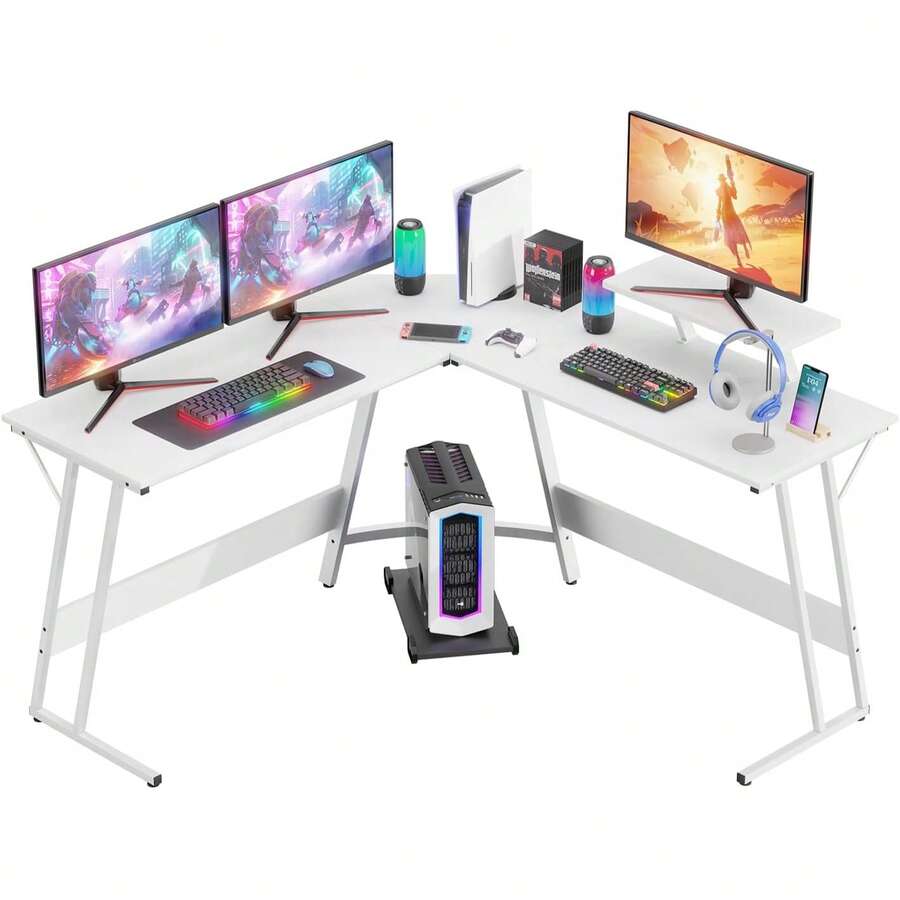 L Shaped 51 Inch Gaming Desk,Corner Computer Desk,PC Gaming Desk,Writing Workstation With Large Monitor Stand For Home Office,White - L - View 1