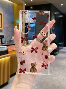 1件装时尚樱桃蝴蝶结小熊印花透明彩绘防摔手机壳，兼容三星Galaxy A07/A17/S26/S26 Plus/S26 Ultra、S25/S25 Plus/S25 Ultra、A16/A36/A26/A56/A50/A12/A32/A52/A72/A51/A21S/A13/A14/S24/S24 Plus/S24 Ultra、S20/S23/S22、A53/S20 FE/S21，兼容小米11/12 Pro/12/12X/13 Pro/14 Pro/15 Pro/X3 Pro，兼容10/9/Note 9/12C/Note 11 Pro/Note 8 Pro/9C/9A - 彩色 - 查看 4