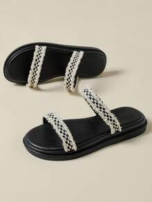 2026新款系带流苏凉鞋，适合海滩、户外穿着，复古波西米亚风格，舒适柔软鞋底，透气性佳，撞色设计，编织渔夫鞋，休闲、优雅、轻便，适合春秋季穿着，黑色，小码33-34，大码41-43 - 黑色 - 查看 3