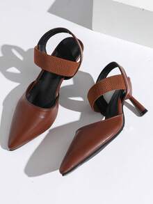 1 Pair Women's Solid Color Minimalist Black Pointed Toe Criss-Cross Strap Stiletto Sandals, All-Match Commuting Style In Brown, Beige, Fashionable And Comfortable Versatile Work Shoes - Brown - View 2