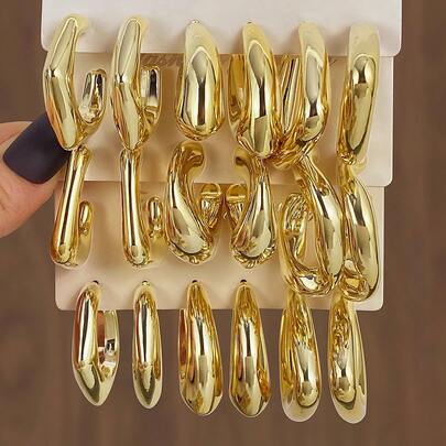 9 Pairs Asymmetrical Smooth CCB Earrings For Women, Everyday Wear