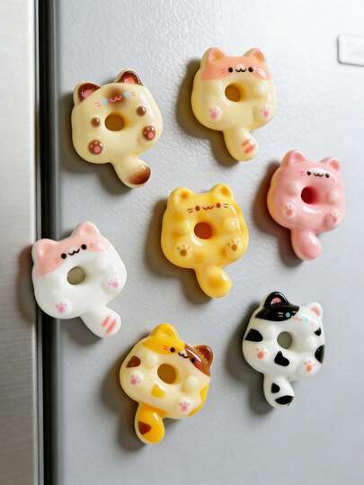 6pcs/One Size . Cute Cat Donut Resin Accessories For Cream Glue Fridge Magnets