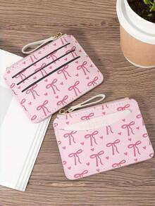 Women's Ultra-Thin Zipper Wallet Pink Heart-Shaped Bow Card Holder Light Daily Common Card Holder Zipper Closure, Women's Card Bag Bow Bow Sweet Cartoon Mini Change Bag Multi Card Slot Certificate Storage Organ Bag, Pink Bow Love Pattern Button Fashion Card Bag Slim, Chain Wallet Foundation Make-Up Strawberry Card Holder Light Daily Common Card Holder Zipper Multi Card Slot - Multicolor - View 10