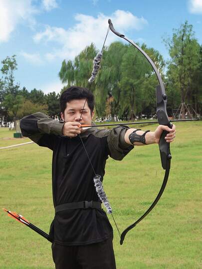 1 Set Outdoor Hunting Archery Equipment Recurve Bow & Arrow Set, Long Distance Training Bow & Arrow, Essential Archery Practice Gear For Archery Enthusiasts, Suitable For Outdoor Hunting, Shooting Practice, Includes Shock Absorber & Silencer, Practical Gift