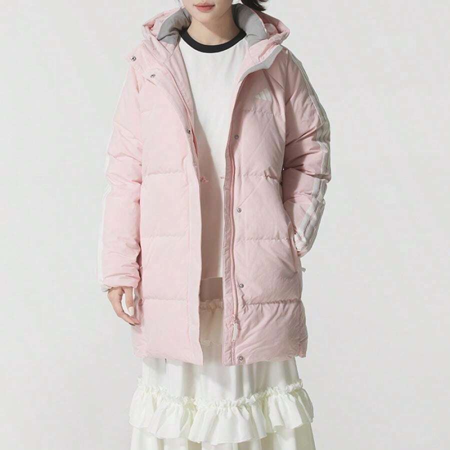 Adidas 80% Down W 3S MID D JKT, Loose Fit Long Casual Travel Jacket For Women KC2484 - Light Pink/Hanyu White - View 1