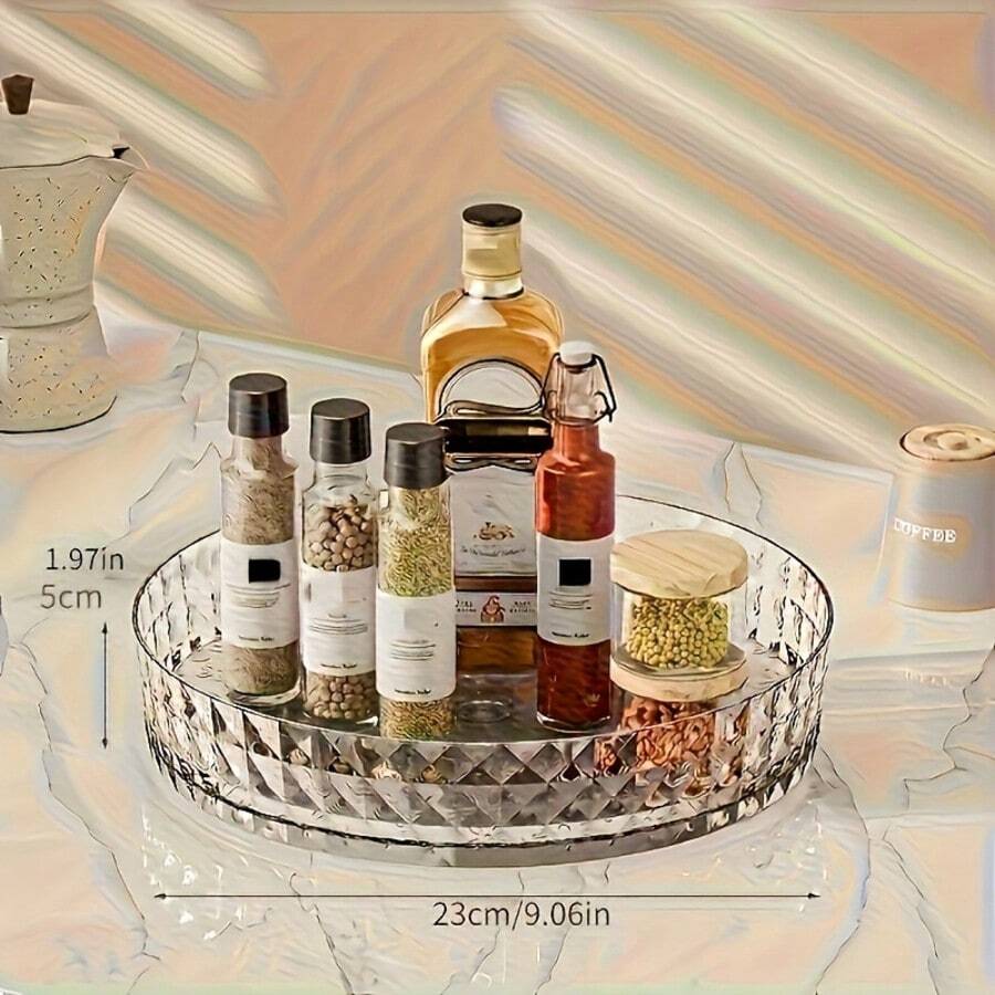360° Rotating Makeup Organizer Tray, Multi-Functional Desktop Storage Box, Large Capacity Visible Bathroom Shelf, Kitchen Spice Rack, Foyer Fragrance Holder - 360° Rotating Kitchen & Bathroom Storage And Organizer, Round Turntable - Multi-Purpose Plastic Rotating Tray, Spice Rack Organizer, Suitable For Bathroom, Kitchen, Vanity - Lipstick, Cosmetics, Skincare, Spice Organizer