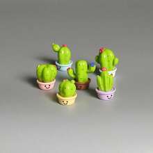 6pcs/Set Novelty Cactus Figurines, Cute Smiling Face Mini Decor, Suitable For Desktop, Cake Decoration, Car Dashboard, Home & Office, Also An Ideal Gift For Teenagers, Friends And Birthday Parties - Cactus - View 3