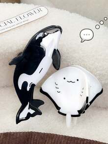 1个新款时尚可爱亚克力蓝鲸发夹，优雅海洋生物发饰 - 彩色 - 查看 1