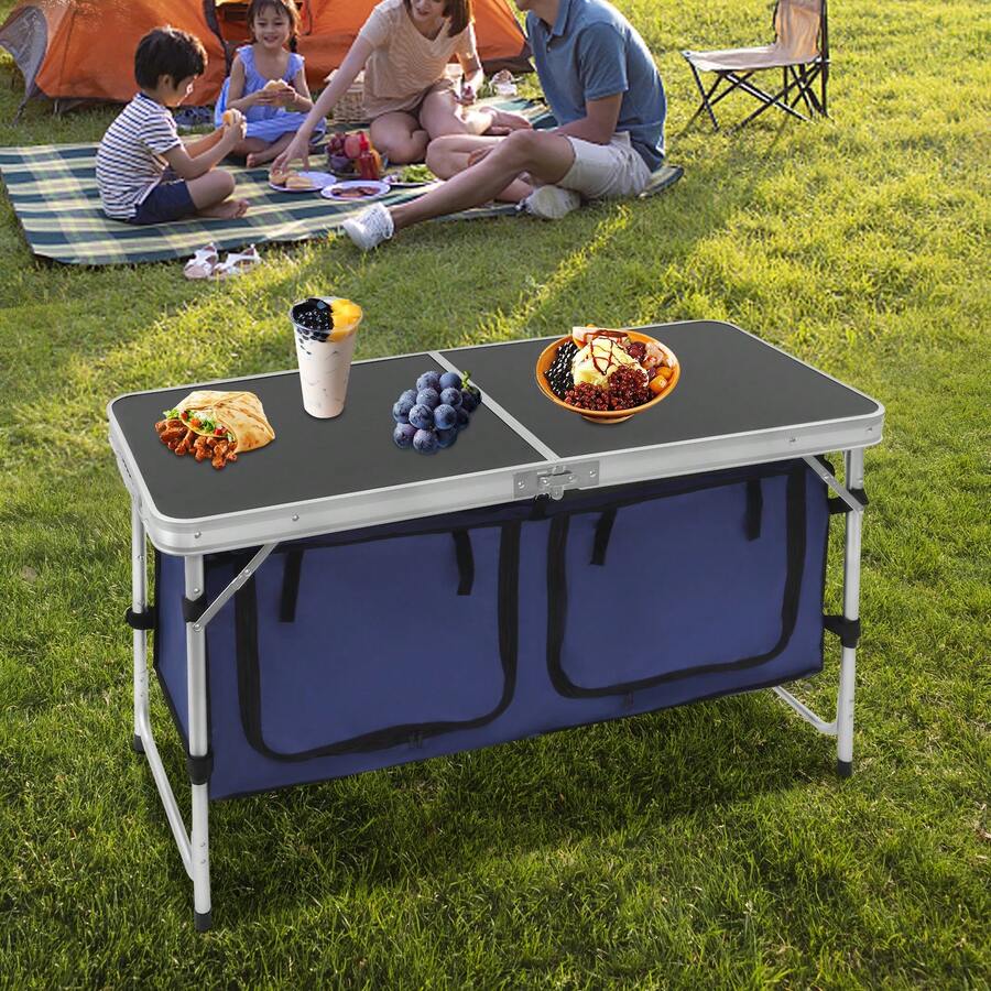 Folding Camping Table, Foldable & Portable Camping Table, Folding Camping Table With Adjustable Legs - Black - View 1