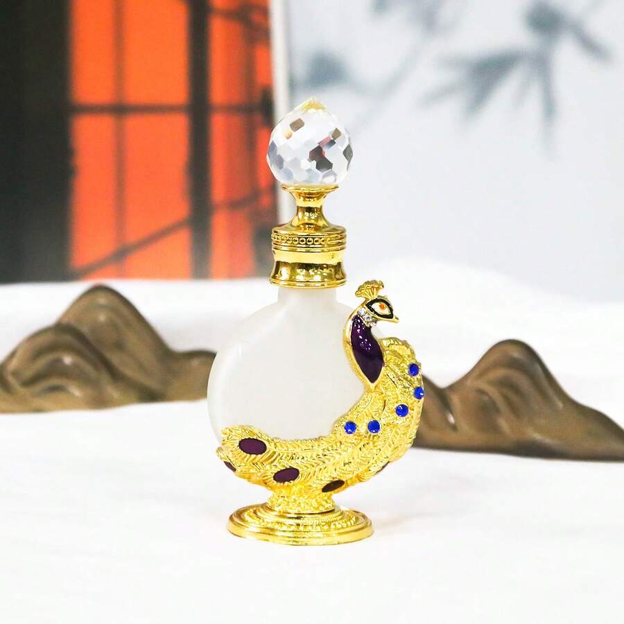 10ml Gold Pfau Strass Parfüm/Ätherisches Öl nachfüllbare Flasche, elegantes Heimdekoration Accessoire, Schminktisch Dekoration, Nur Handwäsche, Damen Pflegeartikel, schicke Parfümaufbewahrungsflasche, verfeinertes Dekor, hochwertige Qualität, modisches Kosmetikzubehör, leicht tragbare Reise-Nachfüllflasche (nur leere Flasche) - Übersicht 1