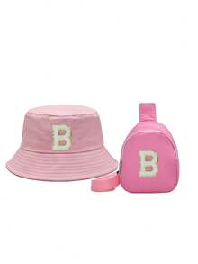 2pcs/Set Girls 26 Letter Pink Sweet Pink Rose Graphic Bucket Hat Set, Fashionable Style Type,Beach Sun Protection Hat, Suitable For Holidays, Outdoor Activities, Daily Wear, Birthday Gift - Pink - View 11