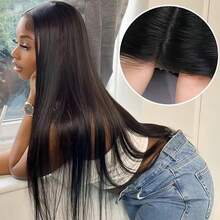 34英寸 5x5 即戴即用 无胶直发假发 预剪蕾丝假发 预拔毛 Jessenia 巴西直发真人发假发 女士款 - Natural Black - 查看 3