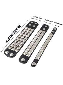 1件朋克铆钉手链，PU皮革材质，男女通用，80年代哥特朋克摇滚腕带，朋克摇滚风格双排方形铆钉仿皮手镯，适合派对、配饰和万圣节礼物 - 黑色 - 查看 7