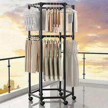 1 pieza Tendedero de ropa de metal de alta resistencia, con brazos giratorios de doble capa, barras colgantes montables en la pared o de pie, material de metal, estilo para dormitorio o baño de espacios pequeños, con patrón de brazo giratorio, organizador de ropa ahorrativo de espacio para secar prendas, fácil de ensamblar sistema de estantería de armario - Multicolor - Ver 5