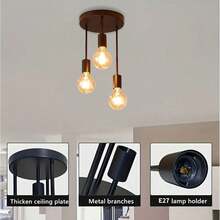 1盏现代简约三头铁艺吊灯，E27灯座，硬线连接，适用于餐厅、卧室、书房、客厅，创意吊灯，楼梯照明，不含灯泡 - 彩色 - 查看 9