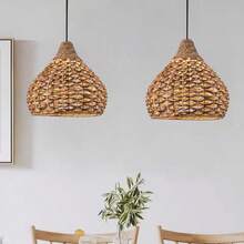 12.99-Inch Handmade Woven Bamboo Pendant Light, Boho Style Handcrafted Seagrass Country Lamp Fixture, Suitable For Kitchen Island, Dining Room, Bedroom, Entryway, Cafe (Bulb Not Included) - Gourd Shape - View 4