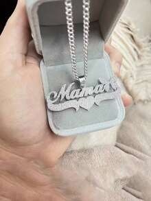 1PC Customized 316L Stainless Steel Name Necklace, Bohemian Style Custom Atomized Letter Pendant, Thick Cuban Chain, Men's And Women's Jewelry, Perfect For Weddings, Thanksgiving, Christmas Gifts ﻿ - Style 22 - View 4