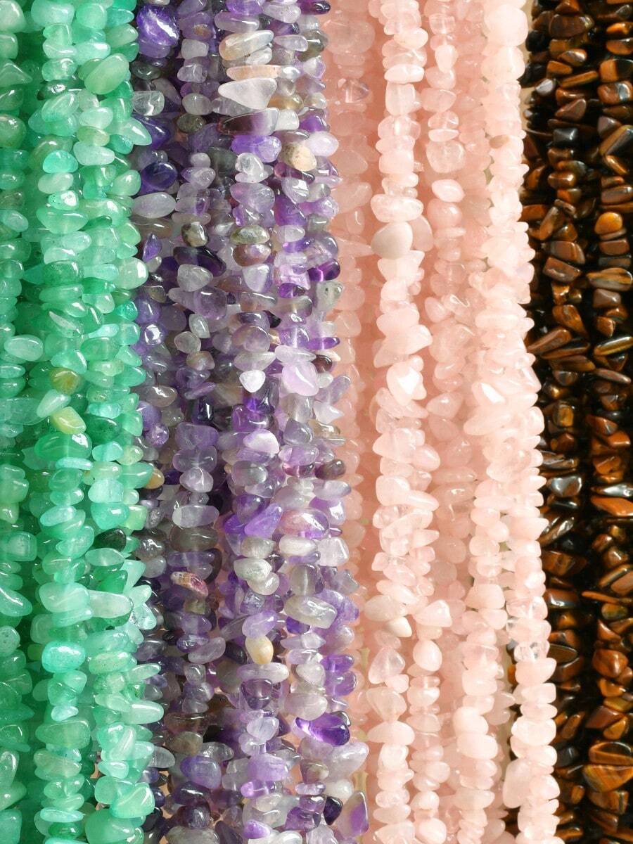 天然紫水晶和粉晶珠子 - DIY珠宝配件，波西米亚风不规则形状抛光碎石，适用于手工制作项链、手链、耳环、发夹和手机挂饰。每串80厘米/31.5英寸。