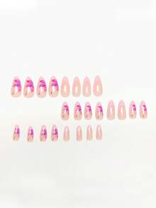 Bộ 24 móng giả hình hạnh nhân, màu hồng và tím, họa tiết hoa, độ dài trung bình, thích hợp cho hẹn hò, chụp ảnh, đi làm, dự tiệc, giúp tăng thêm vẻ quyến rũ, phụ kiện làm móng nghệ thuật. - Nhiều màu - Xem 3