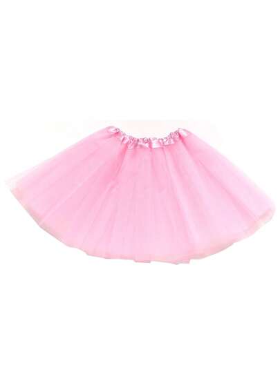 Young Girl' Solid Color Tulle Tutu Skirt, Casual Versatile Style Suitable For Stage Performance