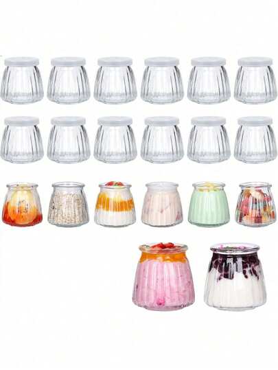 1/2/4pcs Transparent Glass Mini Pudding Jars With Lids, Suitable For Yogurt, Jam, Honey, Pudding Etc. Ideal For Making Refreshing Puddings In Summer, Portable And Easy To Use, Good Sealing, Dishwasher , Reusable