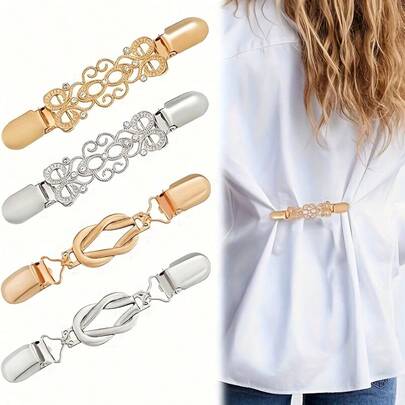 4 Pieces Of Retro Style Waist Clip For Women - Adjustable Metal Brooch Suitable For Dresses, Shirts, Shawls, And Sweaters - Sturdy , Non Slip Design, All Season Use, Zinc Alloy, Suitable For Casual Wear Waist Clip | Retro Style Design | Zinc Alloy, Dress Waist Clip