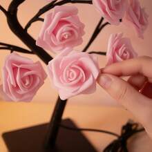 1pcs, LED Simulation Kinds Of Roses Tree Lamp Removable Plastic Base USB Switch, Suitable For Valentine's Day Gift, Bedroom Ornaments Table Lamps - Hồng - Xem 4