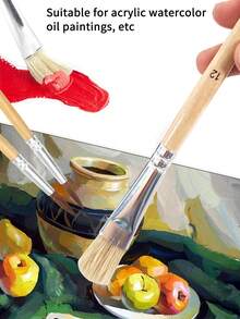 6pcs Wooden Handle Children's Oil Painting Brushes Set, Suitable For Various Paints, Graffiti, Drawing, DIY Art Creation - Multicolor - View 5