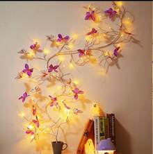 1Pc Purple Butterfly Vine LED String Lights, 8 Lighting Modes USB Fairy Lights For Bedroom Wall Decor, Aesthetic Room Decor For Teen Girl, Dorm, Party - 紫羅蘭蝴蝶藤條燈 - 查看 8