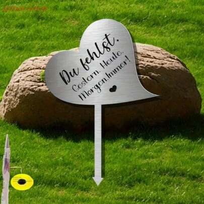 2D Flat, 1pc Heart-Shaped Gravestone Decor - Elegant Font Tombstone Marker - No Electricity Needed, Weather-Resistant Funeral Decoration, Suitable For Gravesite, Grave - Memorial Gift For Deceased Loved Ones, Outdoor Decor, Heart Design, Durable Acrylic, 2D Flat