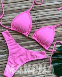 Basic Triangle Bikini With Lined Cups - S, M, L, XL - Baby Pink - View 3