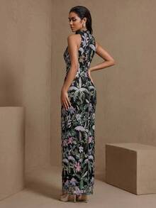 Vestido de fiesta con estampado floral elegante y bordado, adecuado para boda y primavera - Multicolor - Ver 5