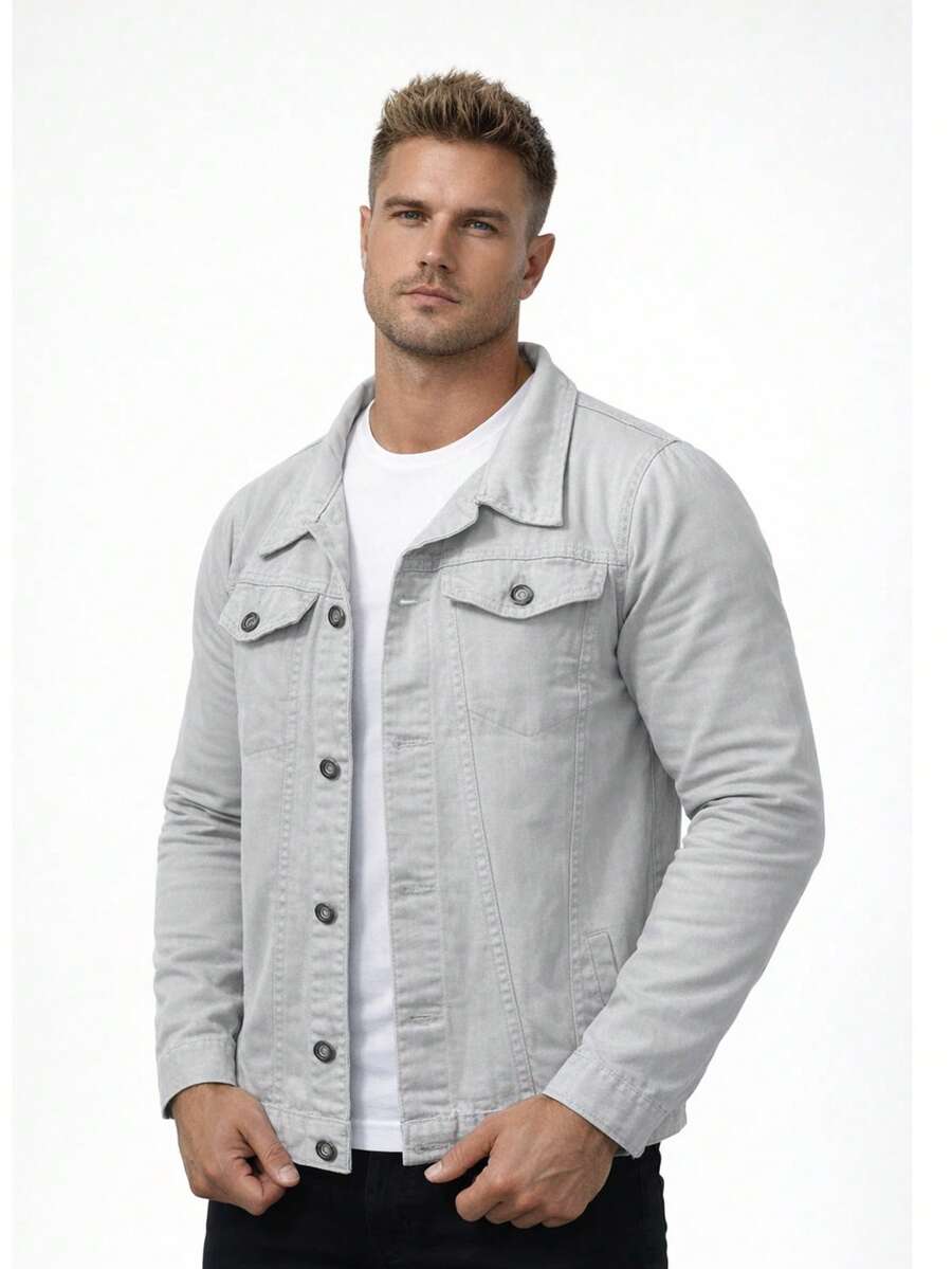 Men's Iron Button Twill Jacket - Light Grey - View 1